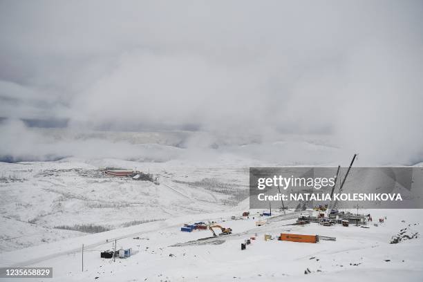 This photograph taken on September 28, 2021 shows a view of the Udokan copper plant under construction in eastern Siberia's Zabaikalsky region. - In...