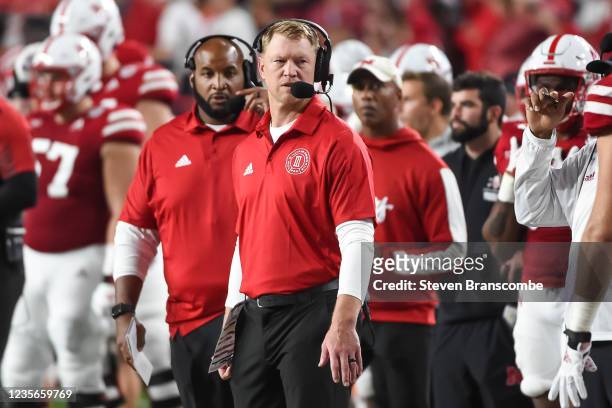 Head coach Scott Frost of the Nebraska Cornhuskers watches action against the Northwestern Wildcats in the first half at Memorial Stadium on October...