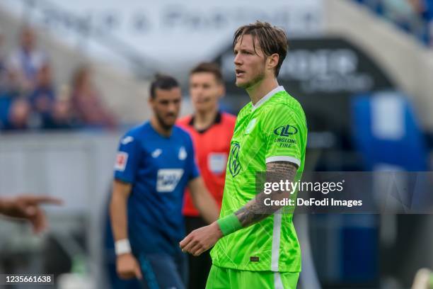 Wout Weghorst of VfL Wolfsburg Looks on during the Bundesliga match between TSG Hoffenheim and VfL Wolfsburg at PreZero Arena on September 25, 2021...