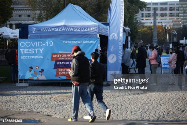 Testing point is seen in central Warsaw, Poland on 01 October, 2021. New cases of coronavirus infections have increased by 70 percent compared to the...