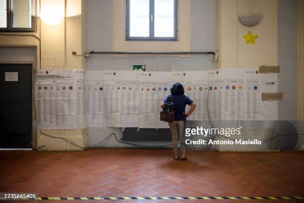Woman waits to vote for the mayor of Rome at the polling station, on October 3, 2021 in Rome, Italy. The mayoral elections in Italy's major cities...