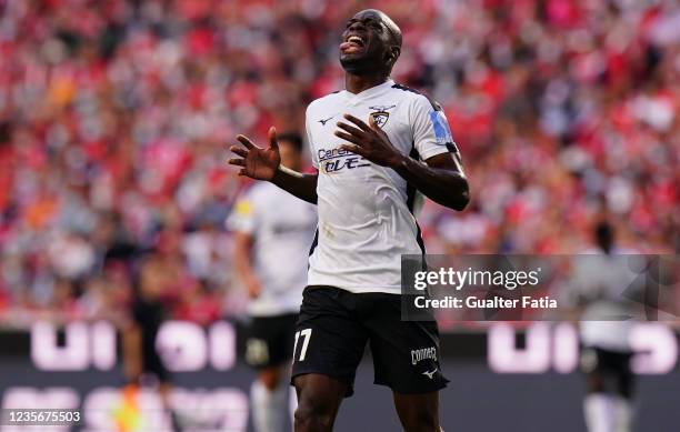 Ayrton Boa Morte of Portimonense SC reaction after missing a goal opportunity during the Liga Bwin match between SL Benfica and Portimonense SC at...