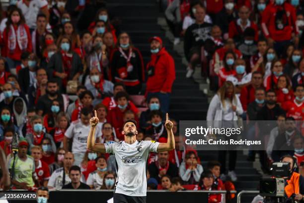 Lucas Possignolo of Portimonense SC celebrates scoring Portimonense SC goal during the Liga Portugal Bwin match between SL Benfica and Portimonense...