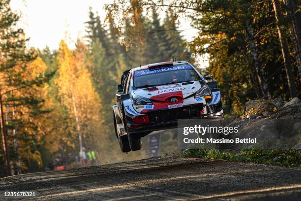 Sebastien Ogier of France and Julien Ingrassia of France compete with their Toyota Gazoo Racing WRT Toyota Yaris WRC during Day Three of the FIA...