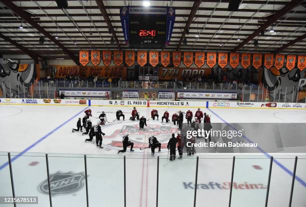 The Arizona Coyotes practice at the El Paso Community Events Center on October 3, 2021 in El Paso, Texas.