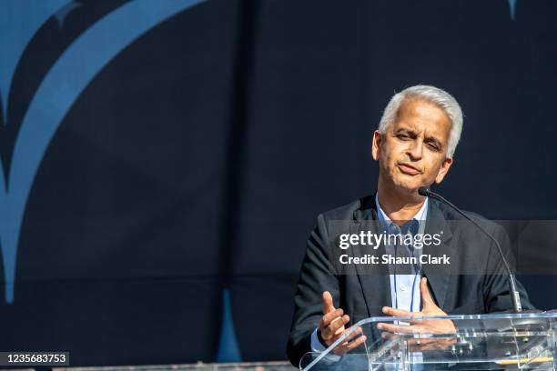 Sunil Gulati, former President of US Soccer, during the ceremony unveiling the Landon Donovan statue at the Dignity Health Sports Park on October 3,...