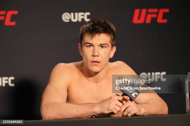 Alexander Hernandez meets with the press following the bout for UFC Fight Night 38: Santos vs Walker on October 2 at UFC Apex in Las Vegas, NV.