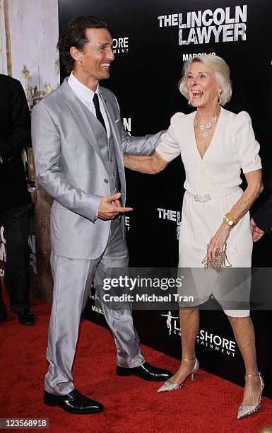 Matthew McConaughey and his mom, Kay McConaughey arrive at a special screening of "The Lincoln Lawyer" held at ArcLight Hollywood on March 10, 2011...