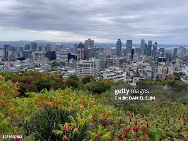 Downtown Montreal is seen on October 3, 2021 in Montreal, Quebec, Canada.