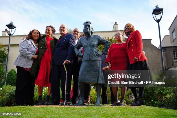 The family of Henrietta Lacks and artist Helen Wilson-Roe at the unveiling of a statue on the 70th anniversary of her death at Royal Fort House in...