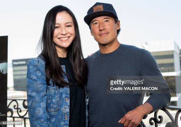 Filmmakers Chai Vasarhelyi and Jimmy Chin pose during the press day for their new documentary "The Rescue", in Beverly Hills, California, September...