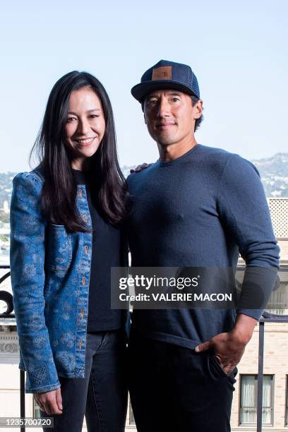 Filmmakers Chai Vasarhelyi and Jimmy Chin pose during the press day for their new documentary "The Rescue", in Beverly Hills, California, September...