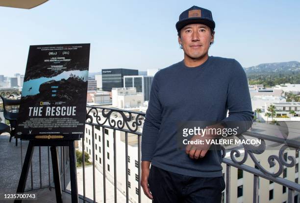 Filmmaker Jimmy Chin poses during the press day for his new documentary "The Rescue", in Beverly Hills, California, September 20, 2021. - After their...