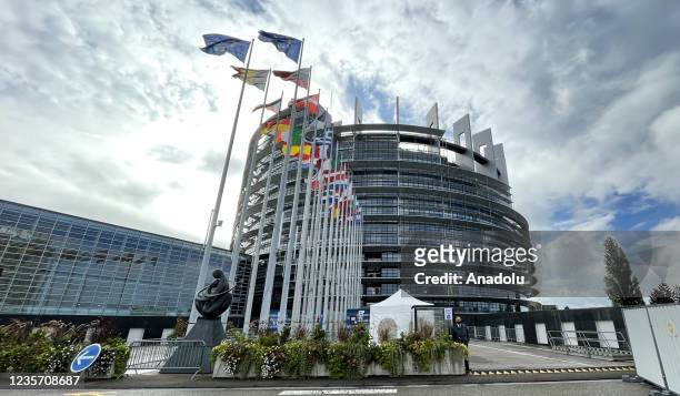 View of European Parliament building in Strasbourg, France on October 5, 2021.