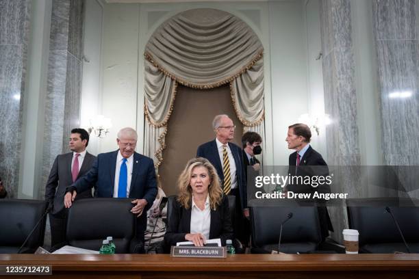 Full committee ranking member Sen. Roger Wicker , subcommittee ranking member Sen. Marsha Blackburn , Sen. Jerry Moran and subcommittee chairman Sen....