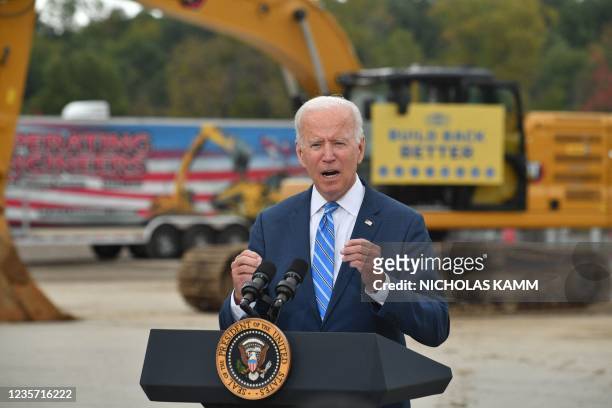 President Joe Biden speaks about the bipartisan infrastructure bill and his Build Back Better agenda at the International Union of Operating...