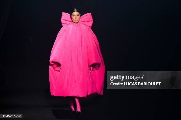 Model presents a creation during the AZ Factory tribute show to late Israelian fashion designer Alber Elbaz during the Women's Spring-Summer 2022...