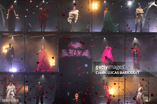 Models present creations during the AZ Factory tribute show to late Israelian fashion designer Alber Elbaz during the Women's Spring-Summer 2022...