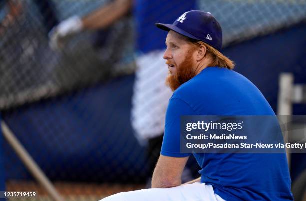 Los Angeles, CA Justin Turner of the Los Angeles Dodgers during a workout day before the National League Wildcard game against the St. Louis...