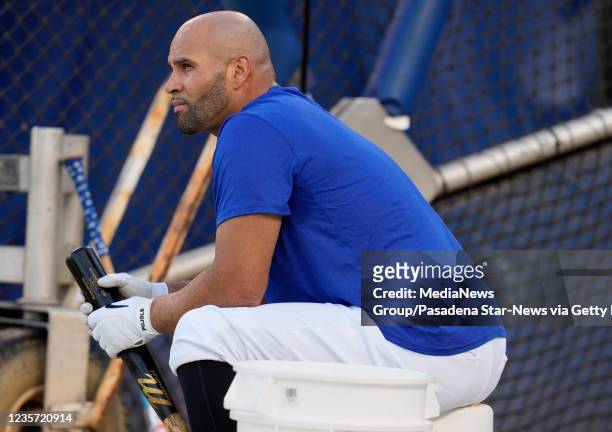Los Angeles, CA Albert Pujols of the Los Angeles Dodgers during a workout day before the National League Wildcard game against the St. Louis...