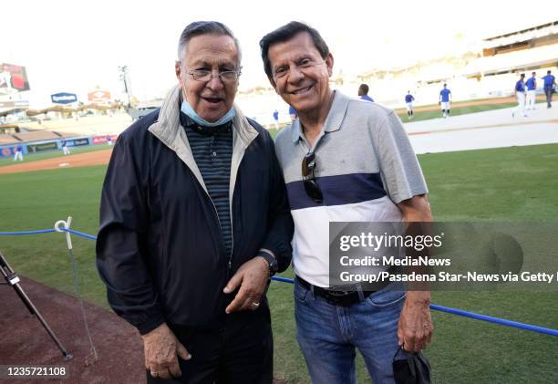 Los Angeles, CA Los Angeles Dodgers and Hall of Fame spanish broadcasters Jaime Jarrin, left, along with Pepe Yñiguez as the Los Angeles Dodgers...