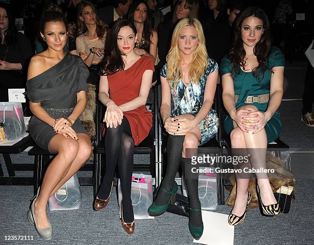 Actresses Shantel VanSanten, Rose McGowan, Brittany Snow, and Lynn Collins attend the Lela Rose Fall 2011 fashion show during Mercedes-Benz Fashion...