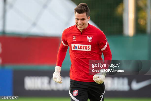 Radoslaw Majecki of Poland in action during the official training session of the Polish national football team before FIFA World Cup Qatar 2022...