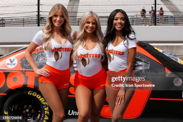 Hooters girls on pit lane prior to the start of the NASCAR Cup Series Verizon 200 at the Brickyard on August 15, 2021 at the Indianapolis Motor...