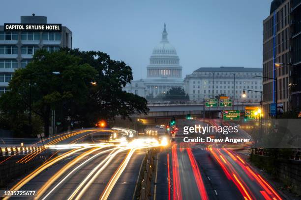 View of the U.S. Capitol during morning rush hour on Wednesday morning October 6, 2021 in Washington, DC. Senate Majority Leader Chuck Schumer will...