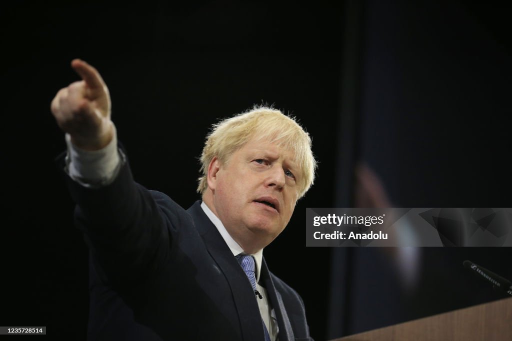 British PM Boris Johnson arrives for final day of Conservative Party annual conference in Manchester