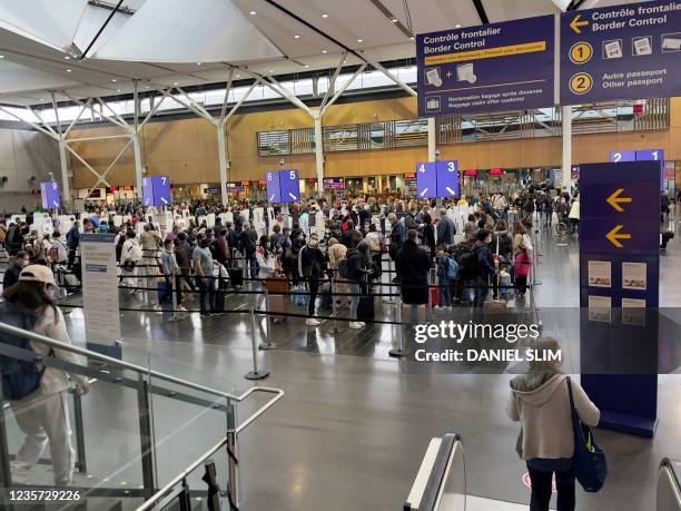 Passport control at Montreal-Pierre Elliott Trudeau International Airport on October 3 2021.