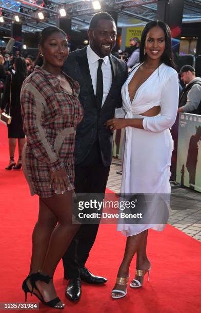 Isan Elba, Idris Elba and Sabrina Dhowre Elba attend the Opening Night Gala for "The Harder They Fall" during the 65th BFI London Film Festival at...
