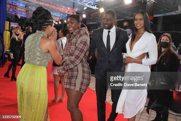 Regina King, Isan Elba, Idris Elba and Sabrina Dhowre Elba attend the Opening Night Gala for "The Harder They Fall" during the 65th BFI London Film...