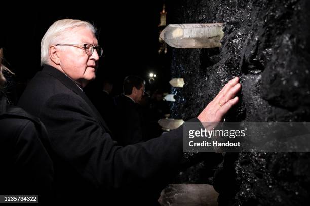 In this handout photo provided by the German Government Press Office , German President Frank-Walter Steinmeier visits the Crystal Wall of Crying of...