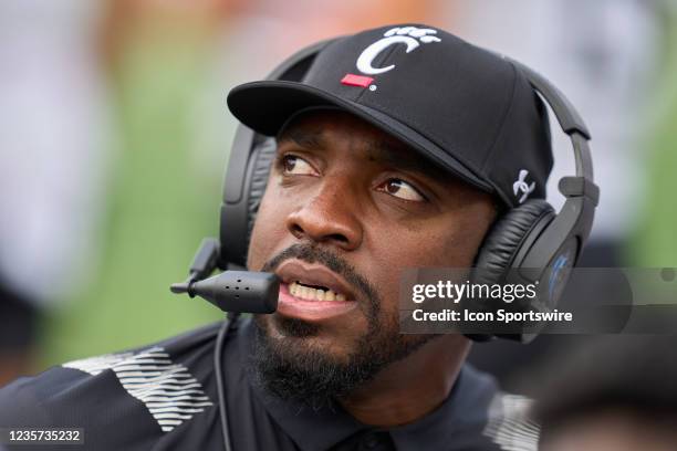 Cincinnati Bearcats defensive line coach Greg Scruggs looks on during a game between the Notre Dame Fighting Irish and the Cincinnati Bearcats on...