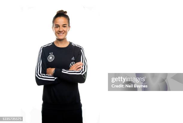 Lena Lotzen, a staff member of the U16 Female German National Soccer Team during a presentation at Sportschule Wedau on October 1, 2021 in Duisburg,...