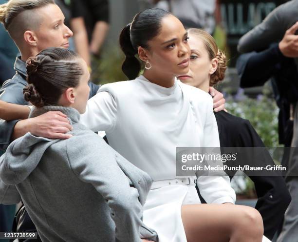 Tessa Thompson is seen on the set of HBO's "Westworld" on October 06, 2021 in New York City.