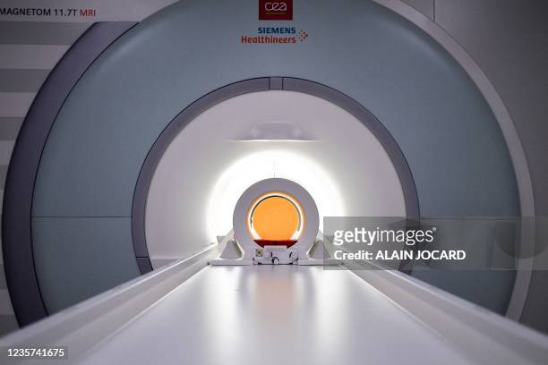 This photograph taken on October 5 shows a magnetic resonance imaging machine at Neurospin in Gif-sur-Yvette, south-west of Paris. - This MRI is the...