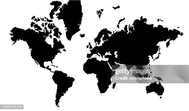 shape of the world map continents - outline map of asia stock pictures, royalty-free photos & images