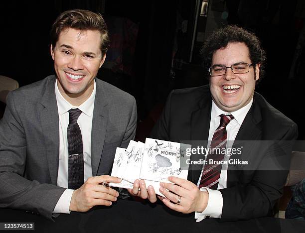 Andrew Rannells and Josh Gad promote The Original Broadway Cast/Ghostlight Records Recording of "The Book Of Mormon" at The Eugene O'Neill Theatre on...