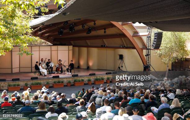 The Attacca Quartet members Amy Schroeder, Domenic Salerni, Andrew Yee and Nathan Schram, left to right, performing at the Libbey Bowl for the Ojai...