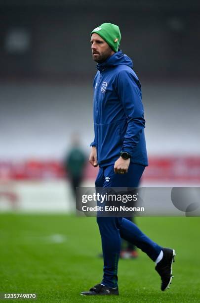 Cork , Ireland - 7 October 2021; Republic of Ireland coach David Meyler before the UEFA U17 Championship Qualifier match between Republic of Ireland...