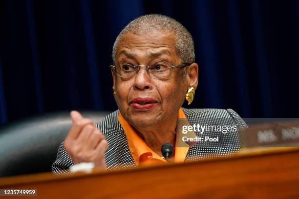 Rep. Eleanor Holmes Norton speaks during a House Oversight and Government Reform Committee hearing on October 7, 2021 in Washington, DC. The hearing...