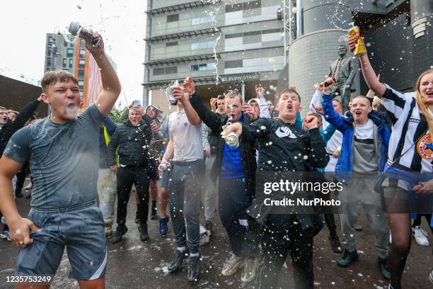 Newcastle United fans celebrate the sale of the club to the Consortium of Amanda Stavely, Jamie Rueben and PIF Scenes at St. James's Park, Newcastle...