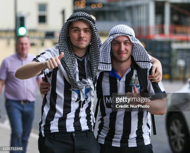 Newcastle Fans don Saudi Arabian head scales ahead of the takeover Scenes at St. James's Park, Newcastle as news of a takeover emerges on Thursday...