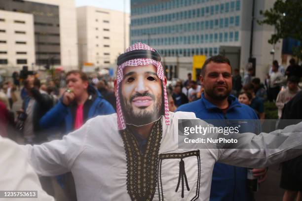 Newcastle Fan dressed as Crown Prince Mohammad Bin Salman Scenes at St. James's Park, Newcastle as news of a takeover emerges on Thursday 7th October...