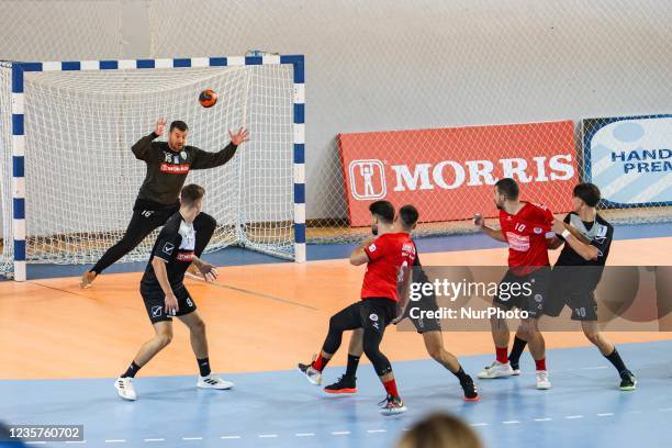 Highlights of the Greek Professional Handball Premier A1 AC PAOK v Bianco Monte Drama 37-19 at Mikra Sports Court in Thessaloniki, Greece on October...