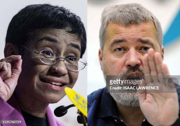 This file combination of pictures created on October 08 shows Maria Ressa , co-founder and CEO of the Philippines-based news website Rappler,...