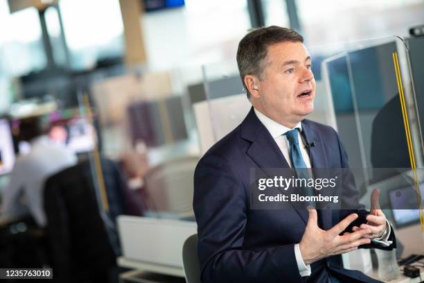 Paschal Donohoe, Ireland's finance minister, during a Bloomberg Television interview in Dublin, Ireland, on Friday, Oct. 8, 2021. Global talks to...