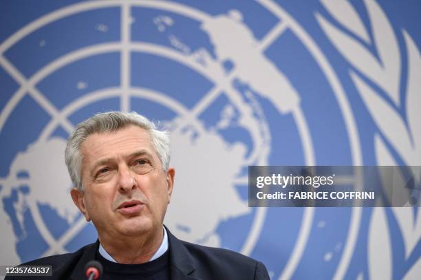 United Nations High Commissioner for Refugees Filippo Grandi holds a press conference following an annual executive meeting of the UN Refugee Agency...